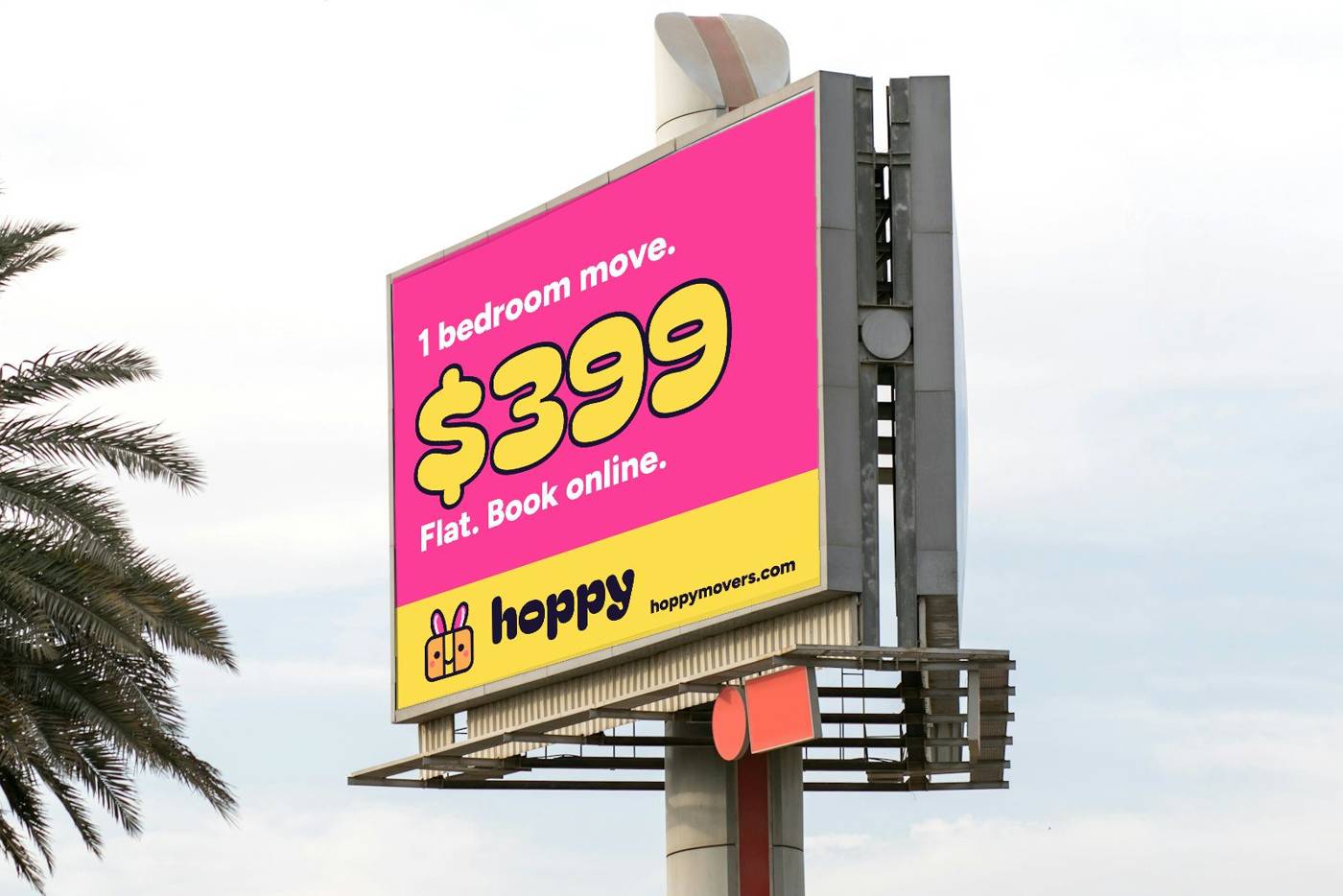 Hoppy billboard: 1 bedroom move, $399, flat
