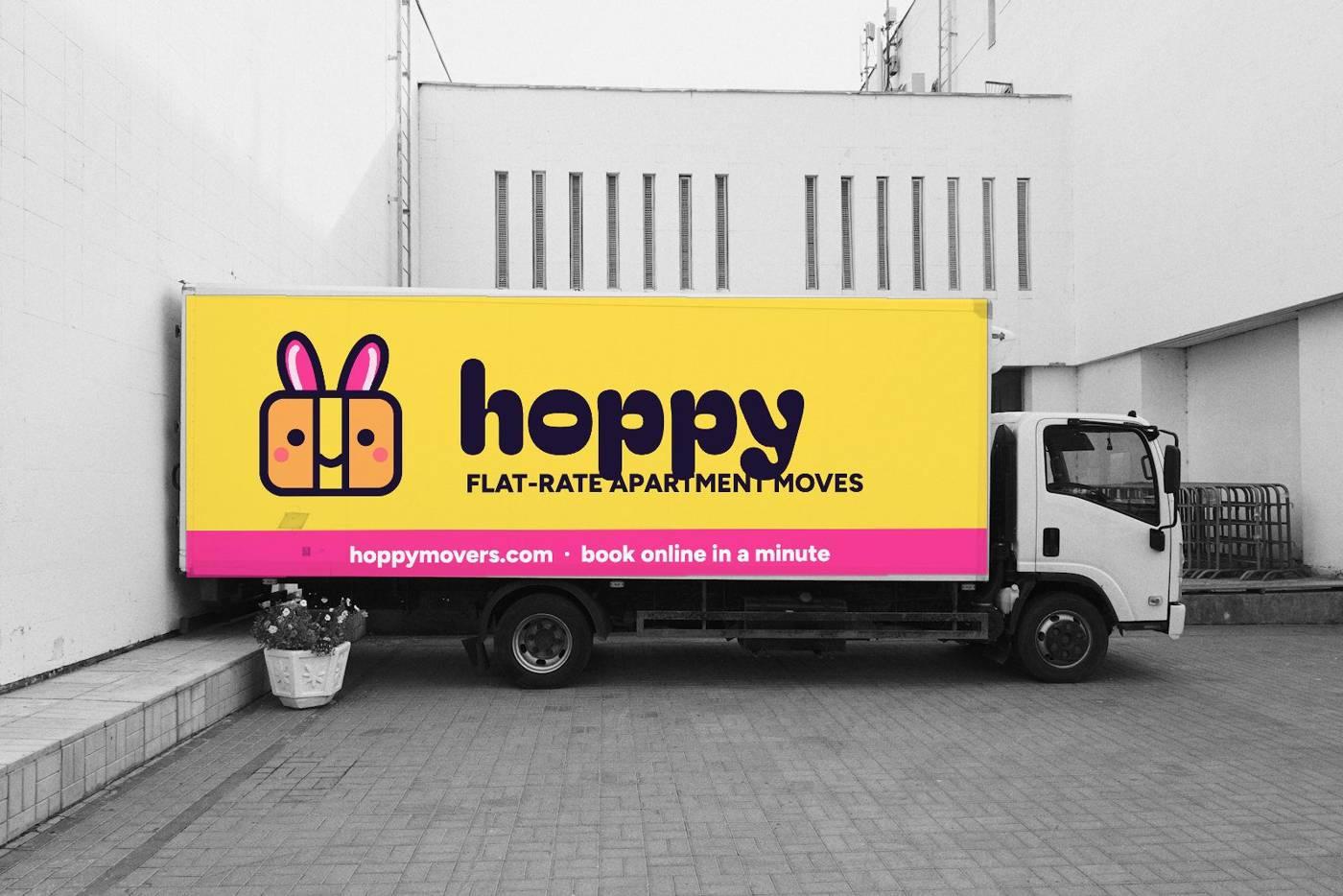 Yellow Hoppy Movers box truck